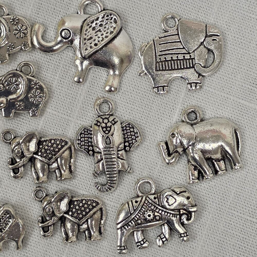 Silver Tone Elephant Charm Lot Assorted Pendant Jewelry Making Craft Supplies
